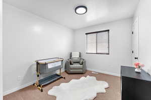Living area with baseboards, carpet floors, and visible vents