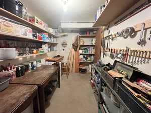 View of workshop with exterior entrance.