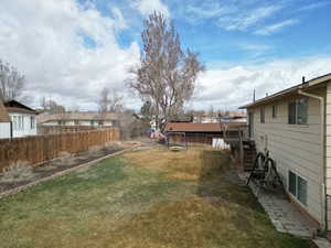 View of fenced backyard and a residential view
