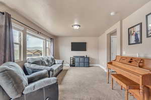 Living room with baseboards and carpet