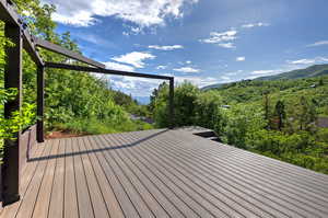 Trex deck featuring a mountain view