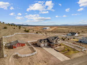 Birds eye view of property with a mountain view, a desert view, and a rural view