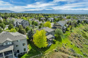 Aerial perspective of suburban area featuring mountains