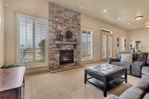Basement Family Room with view and cozy fire place