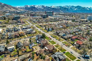 Drone / aerial view with a mountain view