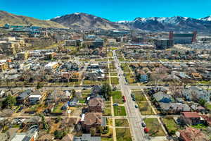 Drone / aerial view featuring a mountain view