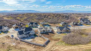 Birds eye view of property with a mountain view and a residential view