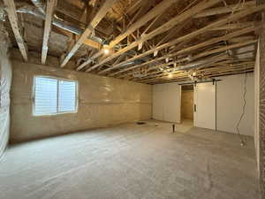 Basement with a barn door