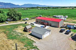 Aerial view with a mountain view and a rural view