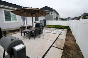 View of patio / terrace featuring a fenced backyard and outdoor dining space