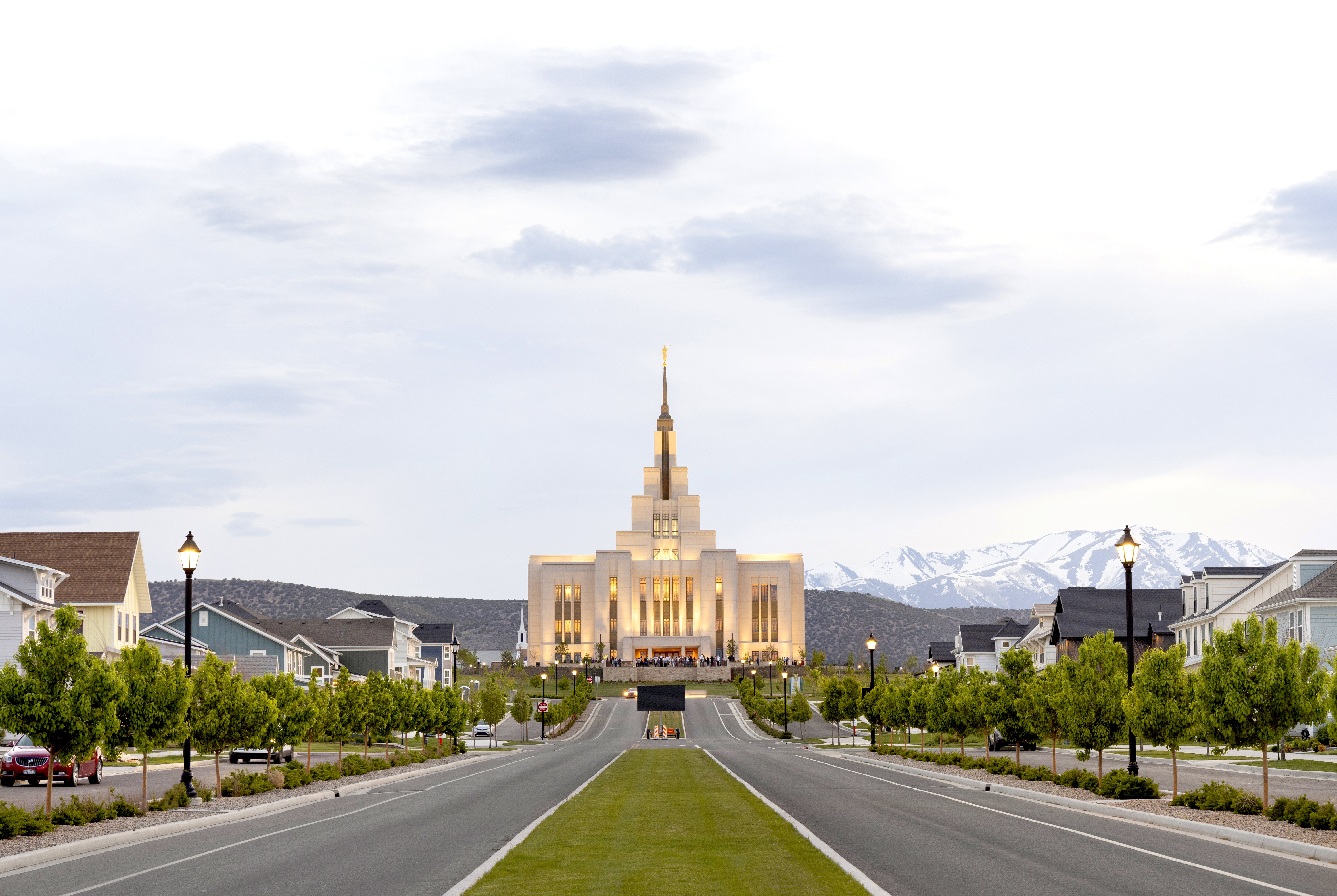 View of street featuring street lighting and a mountain view