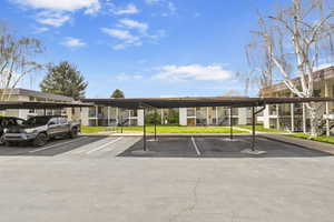 Covered parking lot with stairway