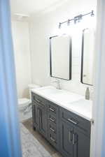 Full bath featuring a sink, toilet, and wood finished floors