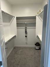 Master Walk in closet featuring carpet floors