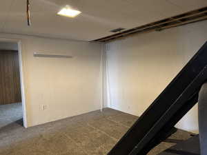 Finished basement featuring carpet flooring and visible vents