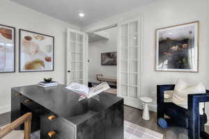 Office space featuring french doors-vrtually staged