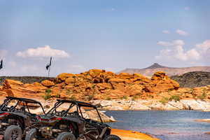 View of mountain background featuring a large body of water