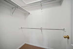 Walk in closet with carpet floors