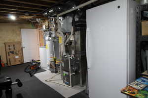 Utilities with water heater and freezer