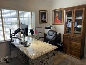 Office area featuring carpet floors