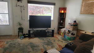 View of carpeted living area