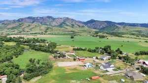 Aerial view of sparsely populated area featuring mountains