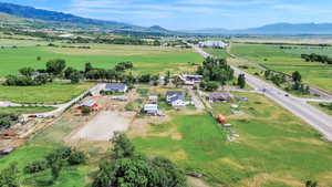 Aerial view of sparsely populated area featuring mountains