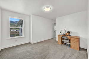 Carpeted home office with baseboards