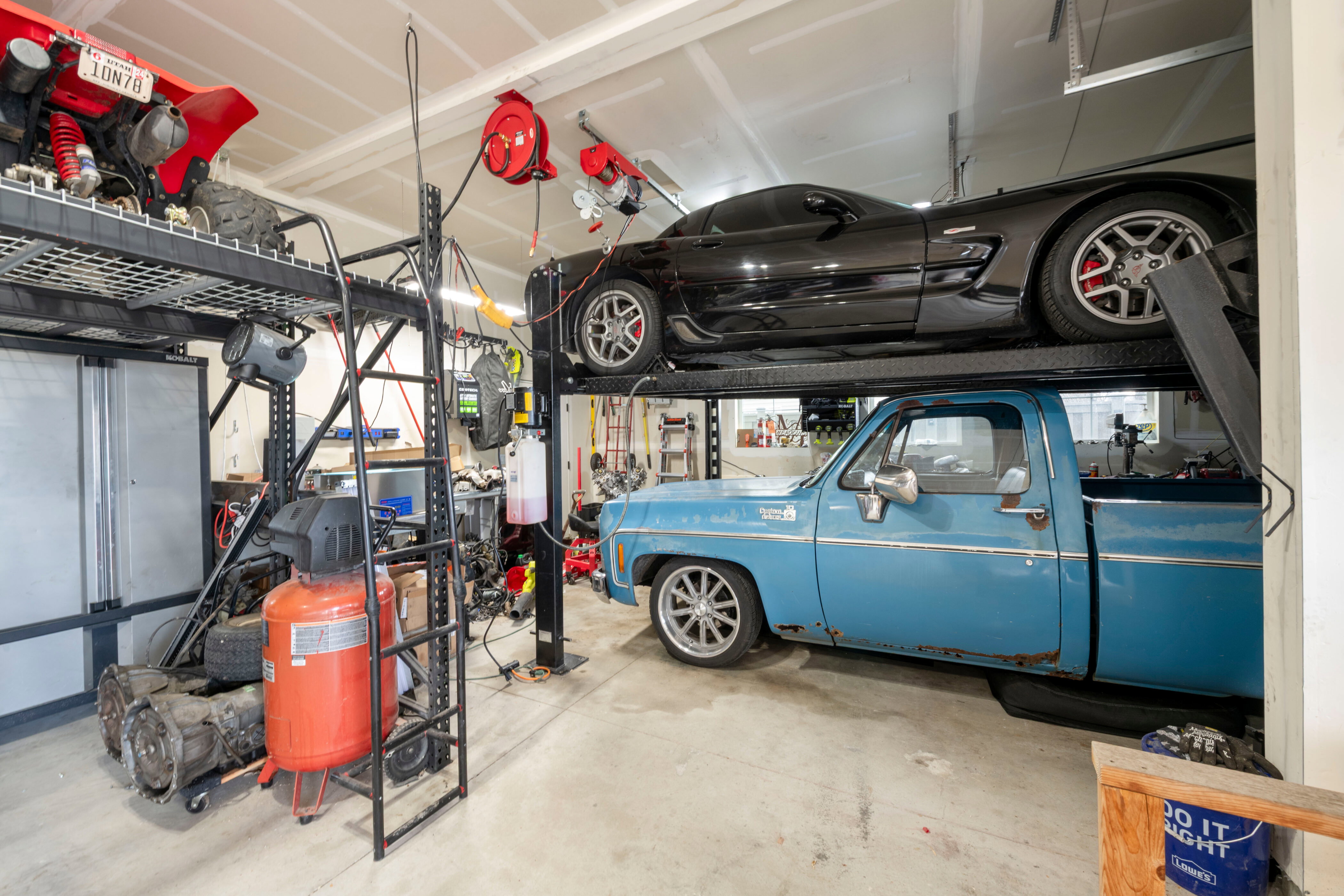 View of 3 car garage