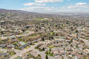 Birds eye view of property with a mountain view and a residential view
