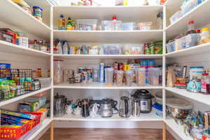 This oversized pantry holds all the food, appliances, and storage you could need. There's plenty of space to keep it all organized.