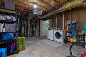This area features a laundry area and lots of storage.