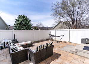 Enjoy your private hang-out space, then go right through the fence to the community green space with play ground, pickle ball courts and grassy areas.