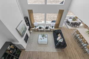 Living area with wood finished floors