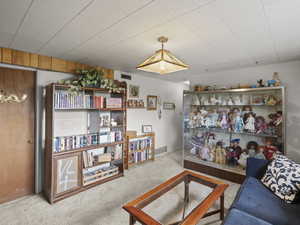 Living area featuring visible vents and carpet