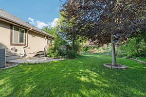View of yard with a deck and a patio area