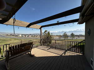 Deck featuring a mountain view