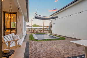 View of patio terrace at dusk