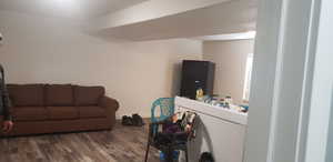 Living room with wood finished floors