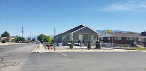 View of front of property with a mountain view