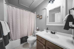 This is the private bathroom connected to one of the upstairs bedrooms creating a secondary upstairs primary suite.