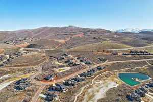 Drone / aerial view featuring a mountain view