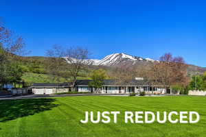 Rear view of property with a mountain view and a patio area