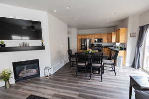 Dining room with visible vents, recessed lighting, and light wood-style floors