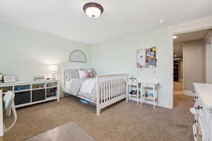 Bedroom featuring carpet and a huge walk-in closet.