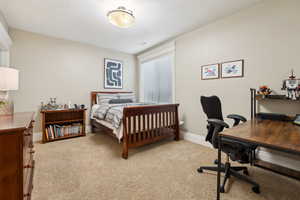 Bedroom featuring carpet and a huge walk-in closet.