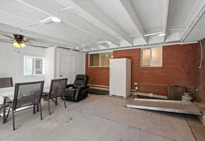 Interior space with a ceiling fan