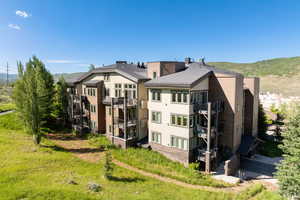 View of building exterior featuring a mountain view