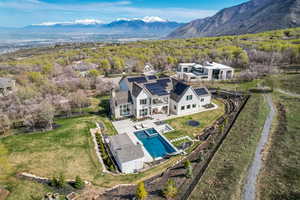 Drone / aerial view featuring a mountain view