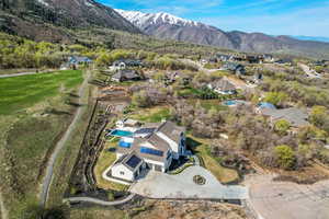 Birds eye view of property featuring a mountain view and a residential view